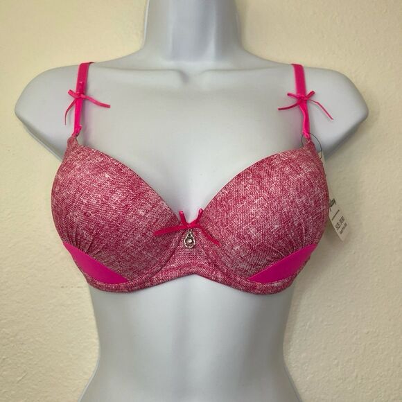 New Barbie Pink Padded Push Up Bra Sexy 36C Bows & Charm - Picture 1 of 12